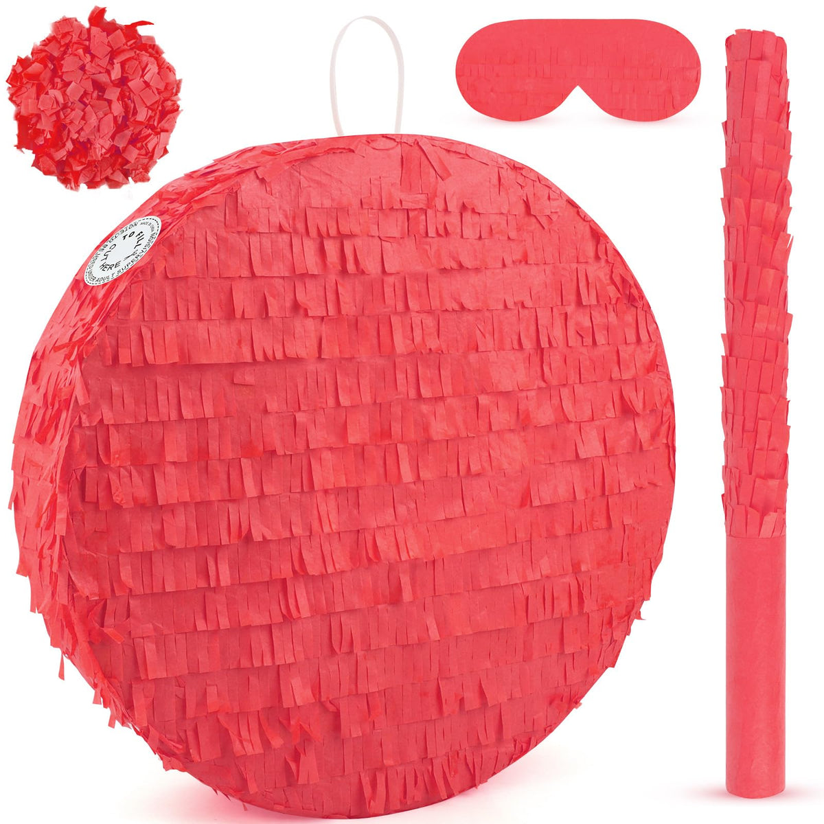 Abilat red round pinata, ideal centerpiece for birthdays and celebrations.