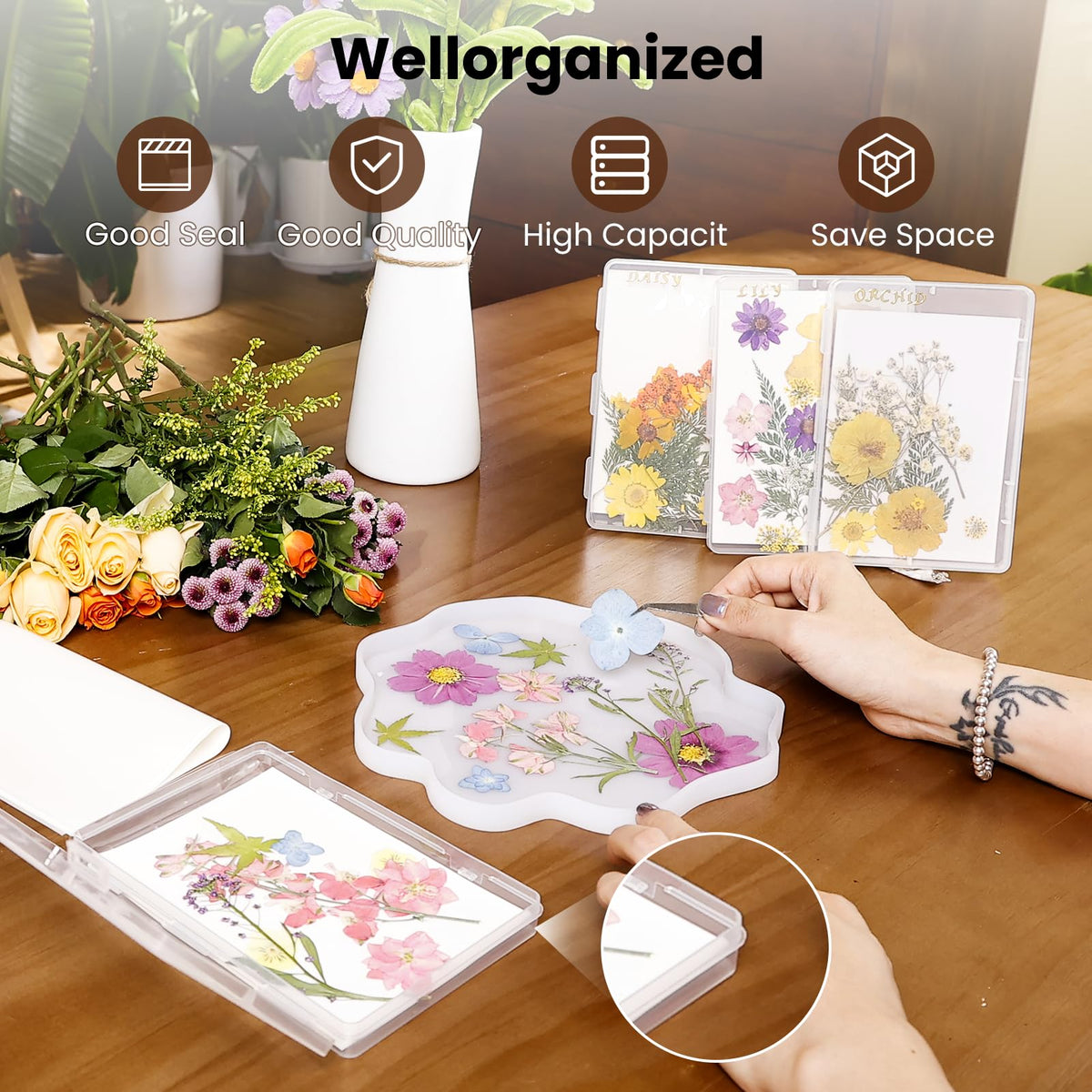Aboofx desiccant packs keep flowers dry for storage readiness.