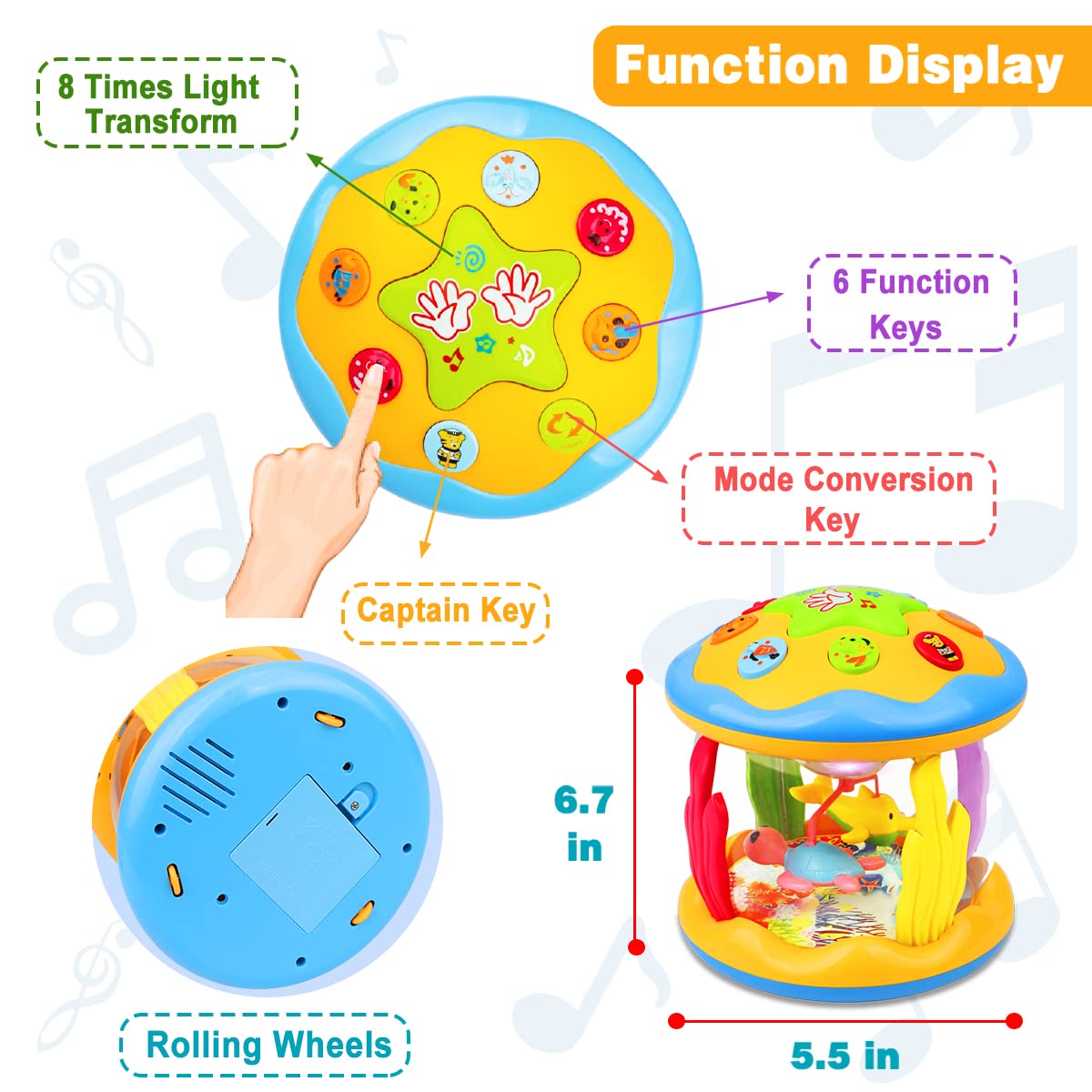 Aboosam baby-toy-melodic-sounds supports early listening and recognition.