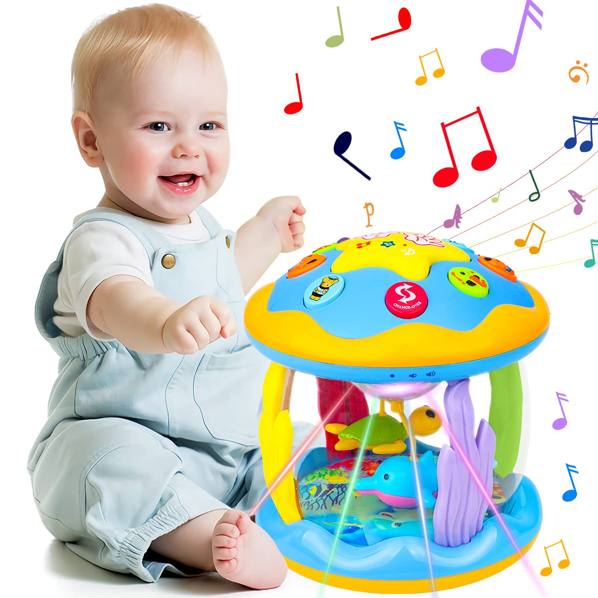 Aboosam ocean-rotating-light-toy boosts visual tracking and auditory curiosity.