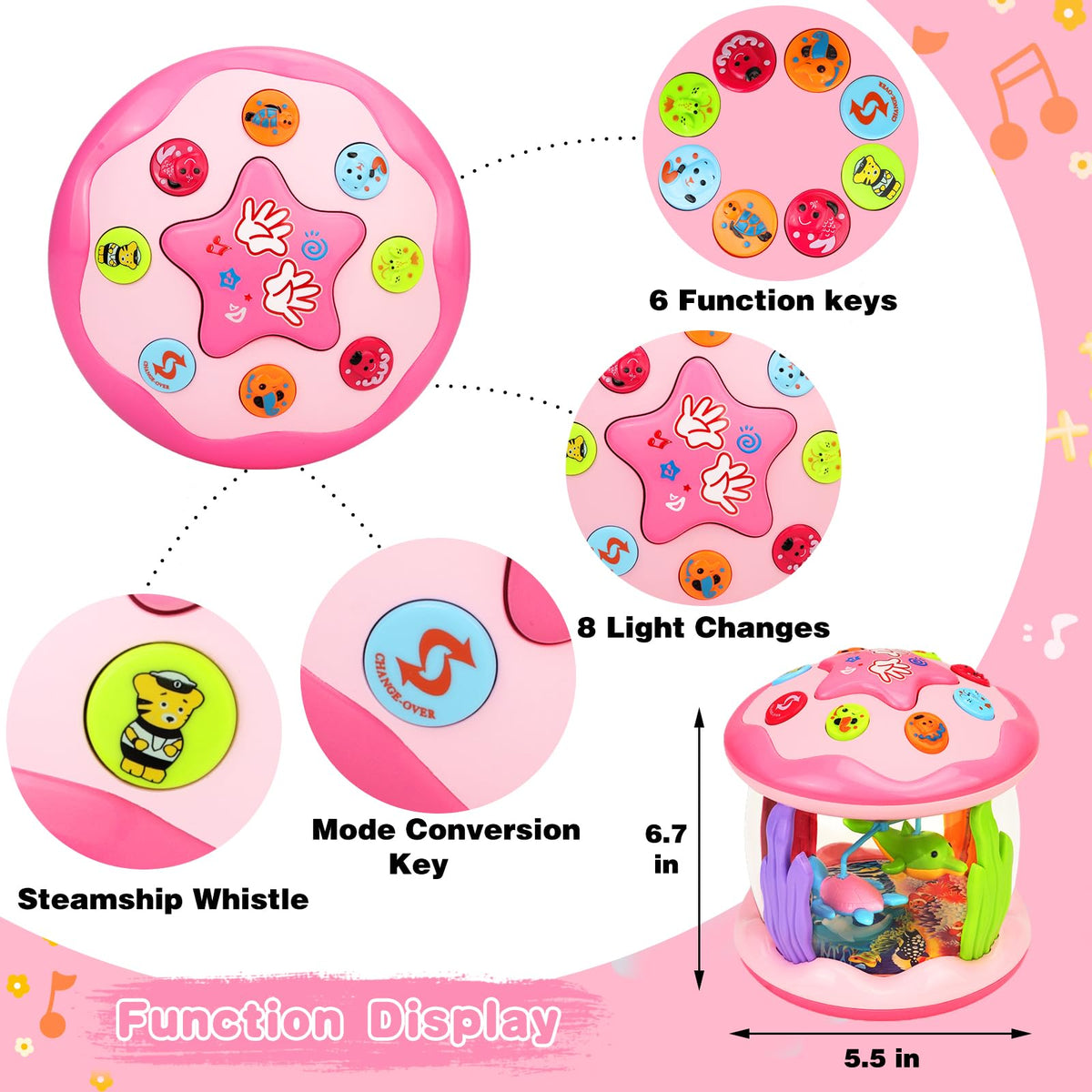 Aboosam ocean-rotating-light-turtle: color-changing lights captivate babies during play.