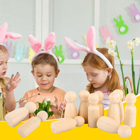 ABuff smooth-surface peg dolls, safe for kids' crafts.