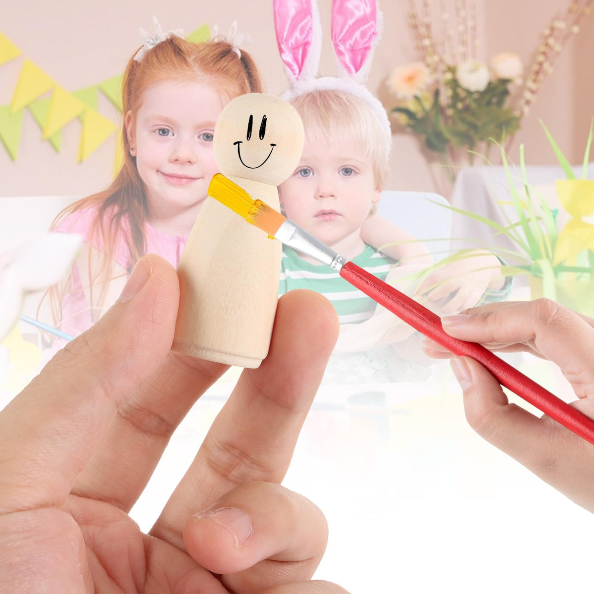 ABuff unfinished wood peg dolls with paint-friendly surface for crafts.