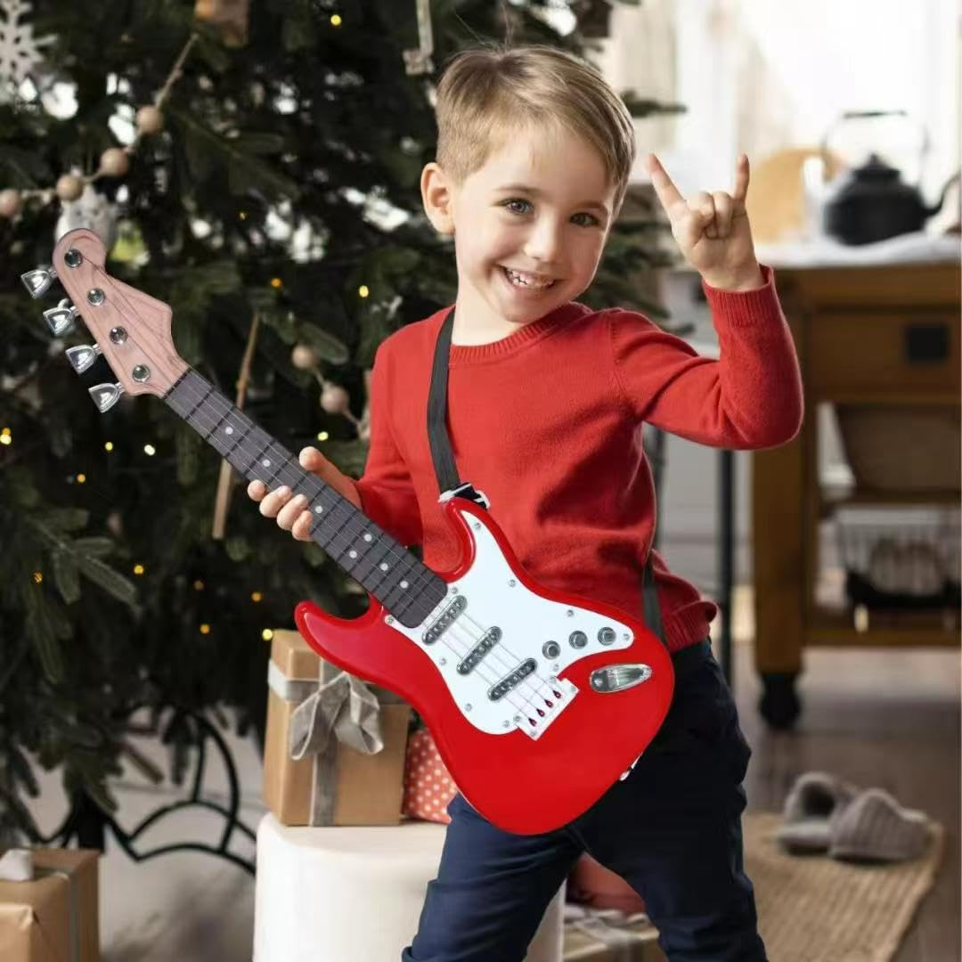 Abundant Guitar kid holding the red instrument, ready for practice anywhere.