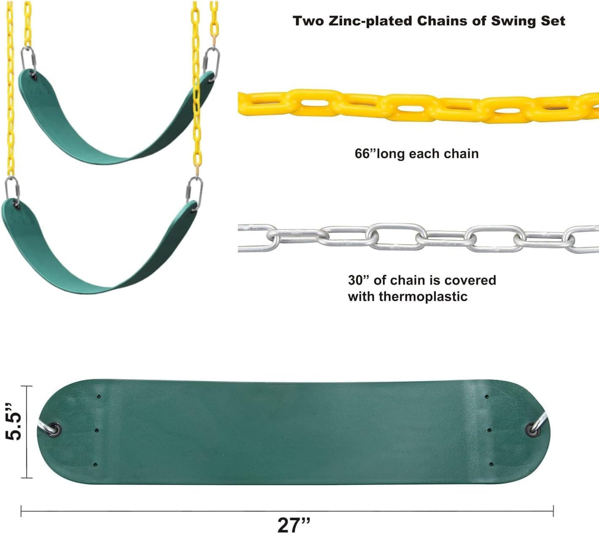 ABUSA aluminum swing hangers provide smooth, quiet operation.