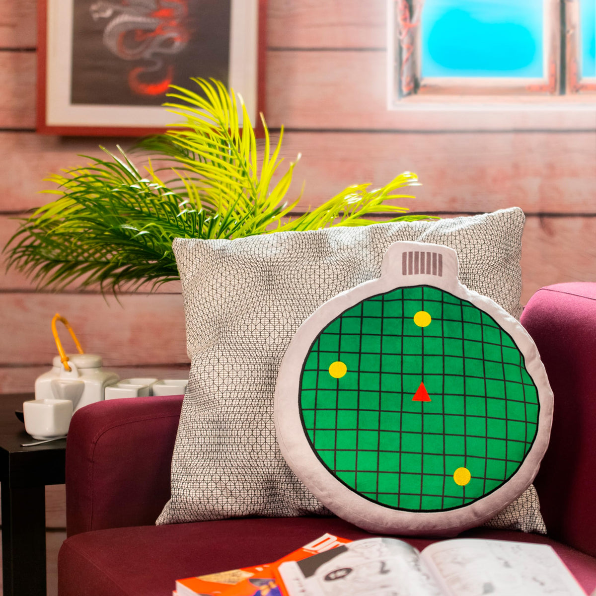 ABYSTYLE Dragon Ball Z radar cushion full view for display.