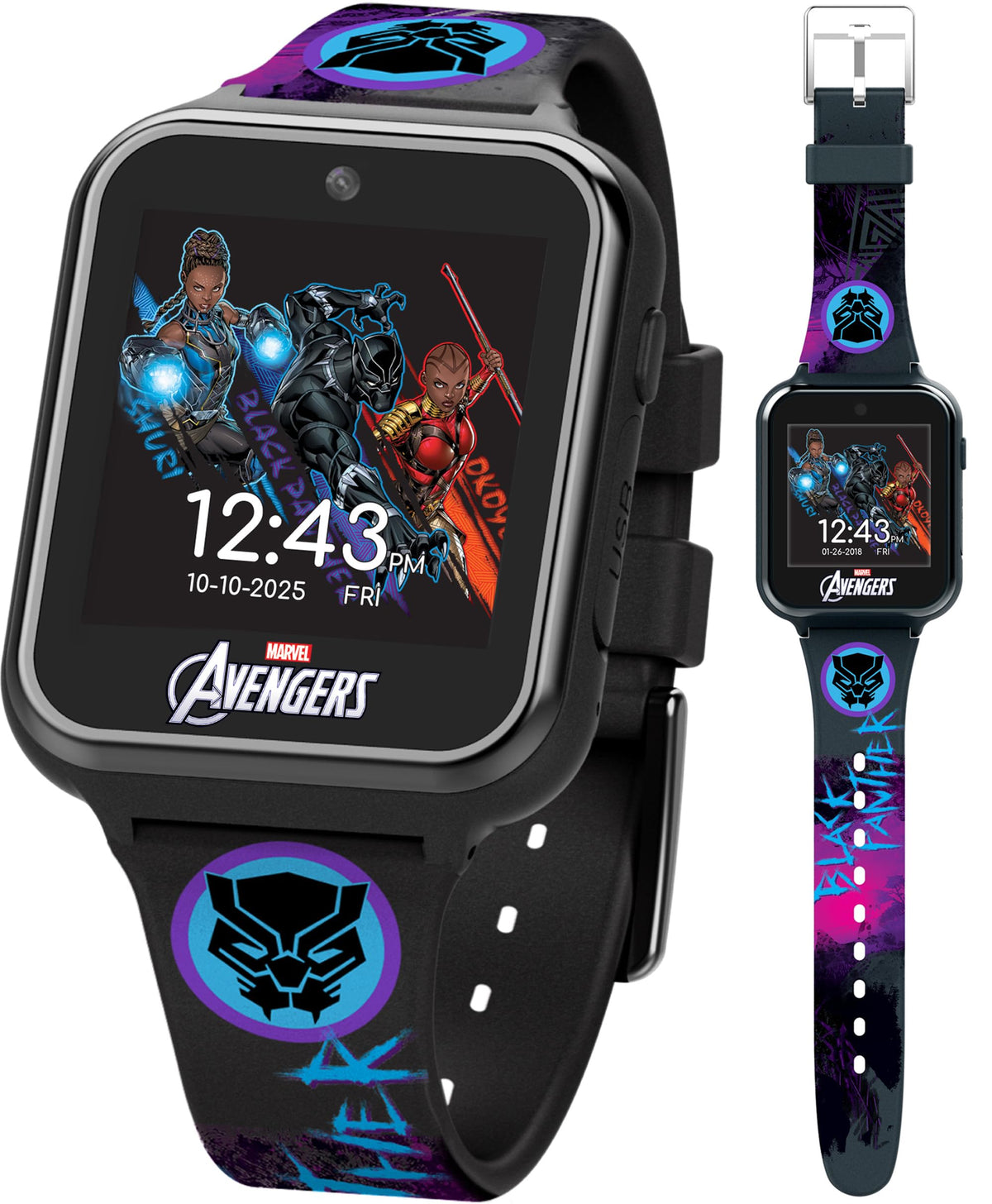 Accutime Black Panther watch face with dynamic pose for kids