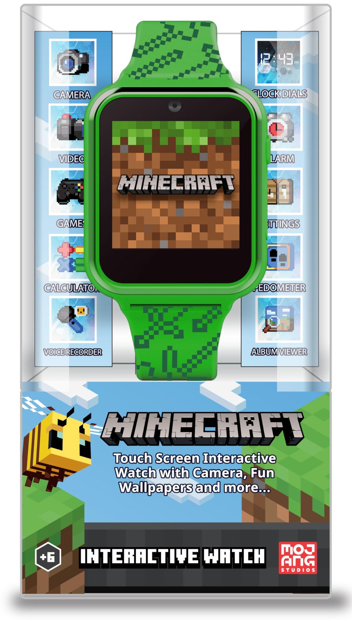Accutime Minecraft kids watch display featuring Creeper face for playful time-telling