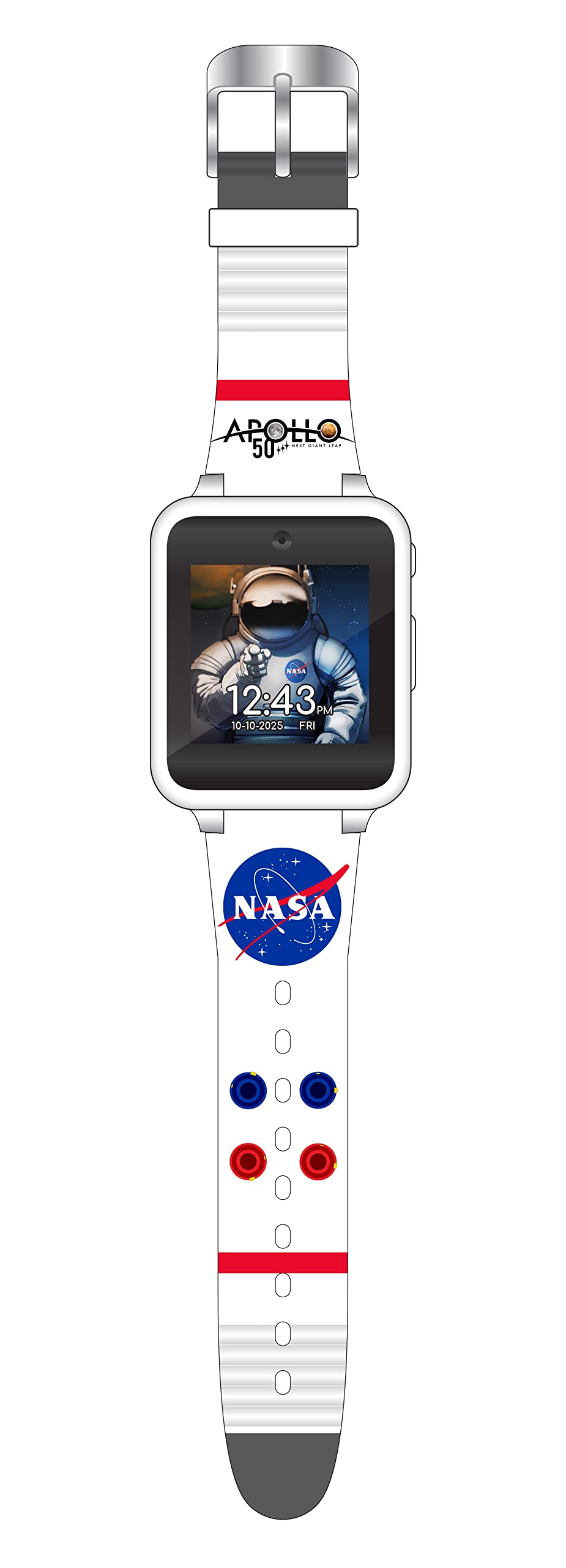 Accutime NASA Kids Watch camera action showcasing selfie and memory capture features.