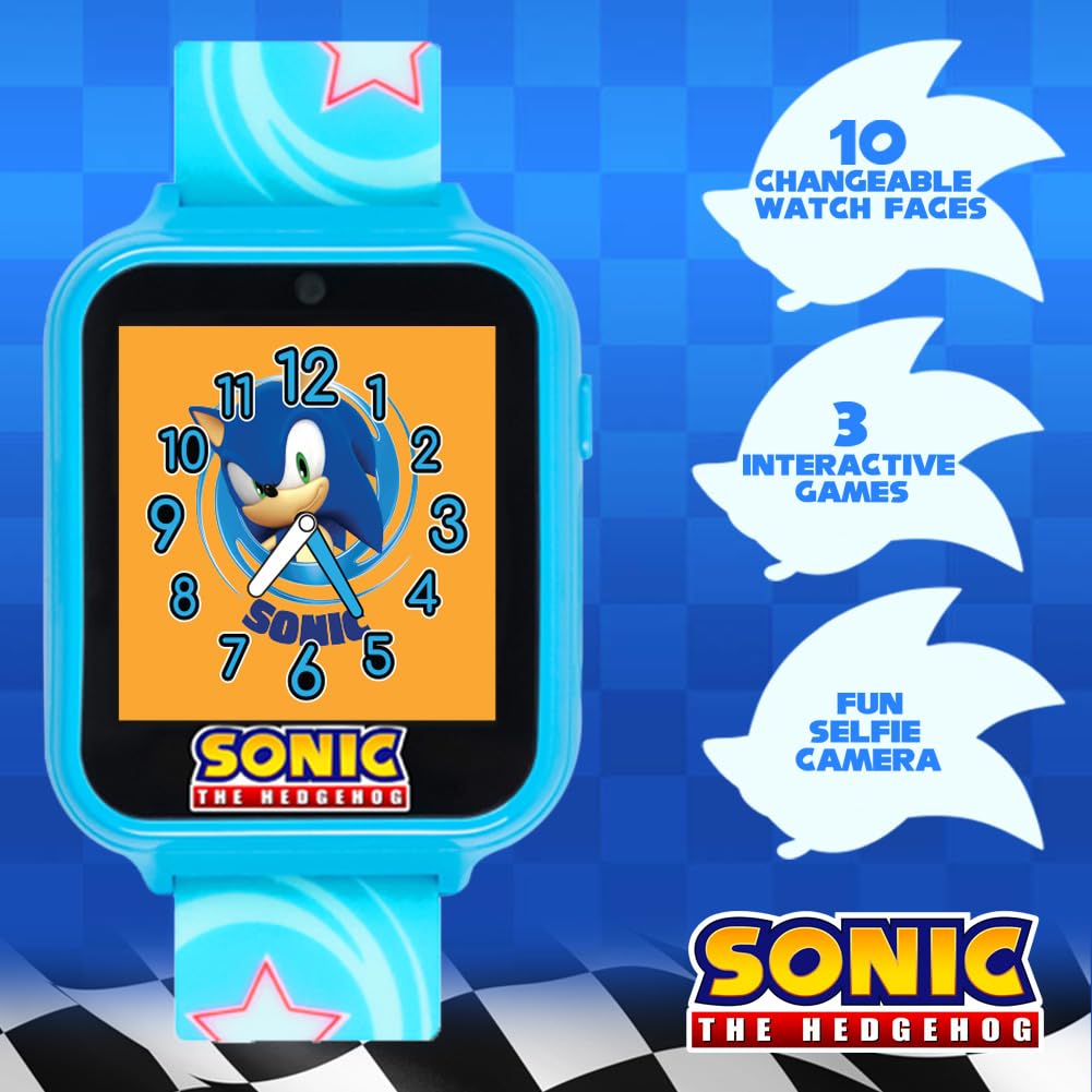 Accutime Sonic blue smartwatch side view showing accessible controls for small hands
