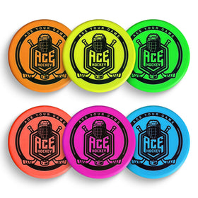 ACE HOCKEY rainbow colored pucks brighten indoor practice sessions