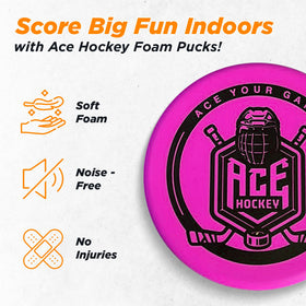 ACE HOCKEY foam pucks glide on tile floors for versatile play