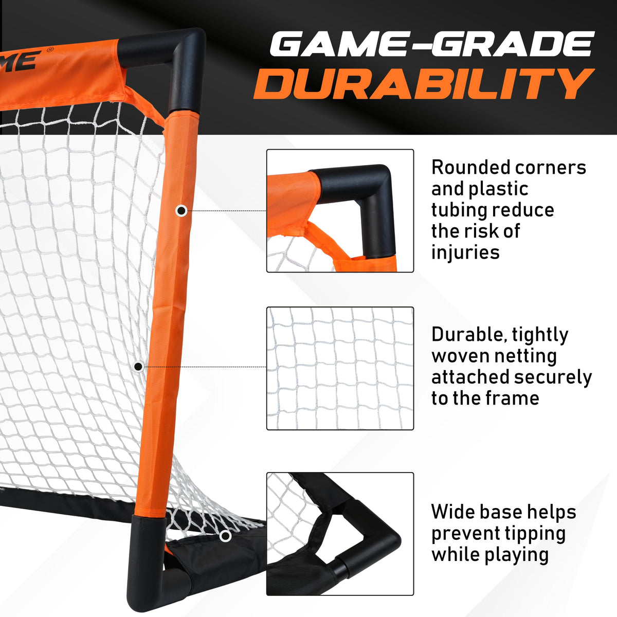 ACE HOCKEY indoor-outdoor-kit enables play on floors and patios.