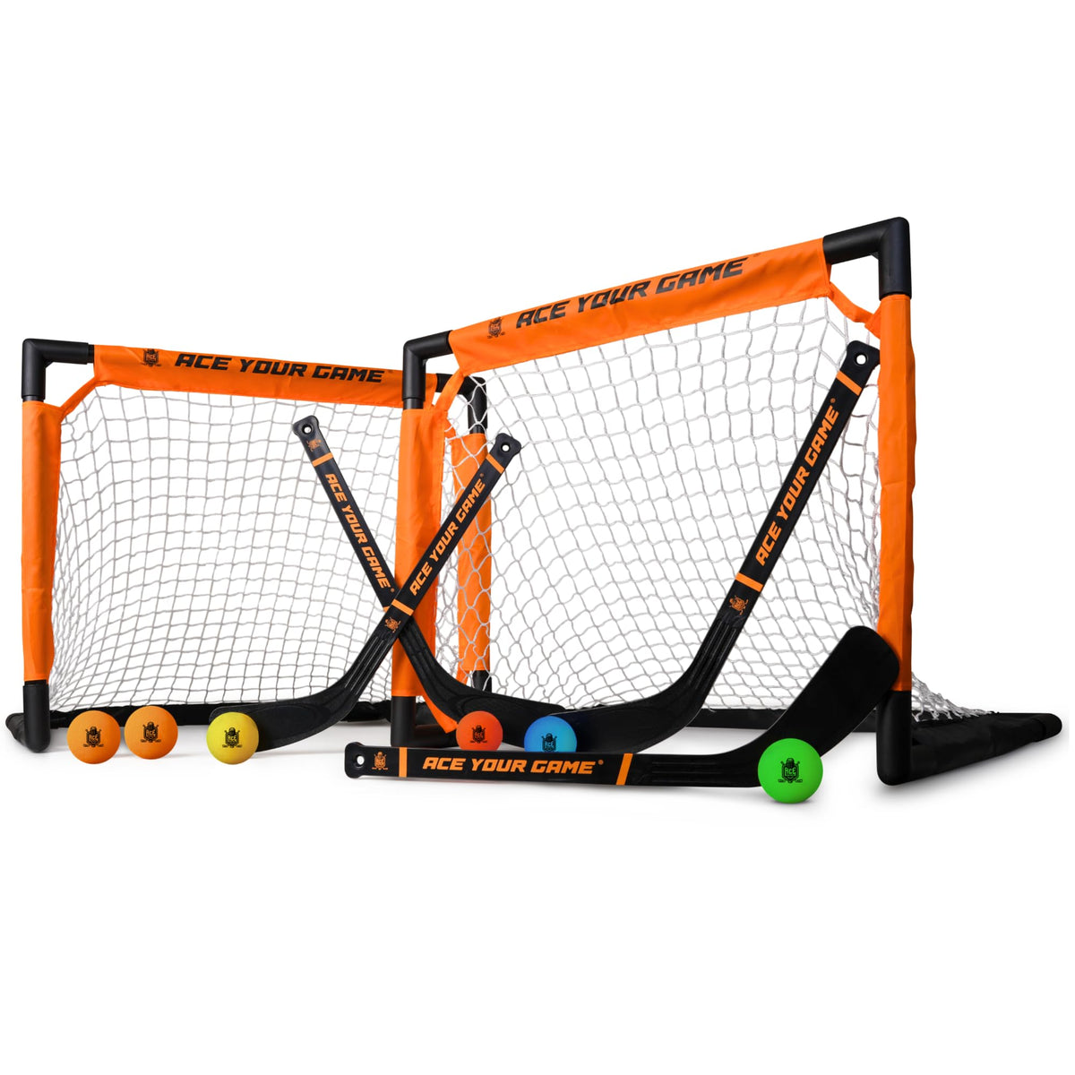 ACE HOCKEY two-goals setup for fast indoor shinny play improves coordination and fun.