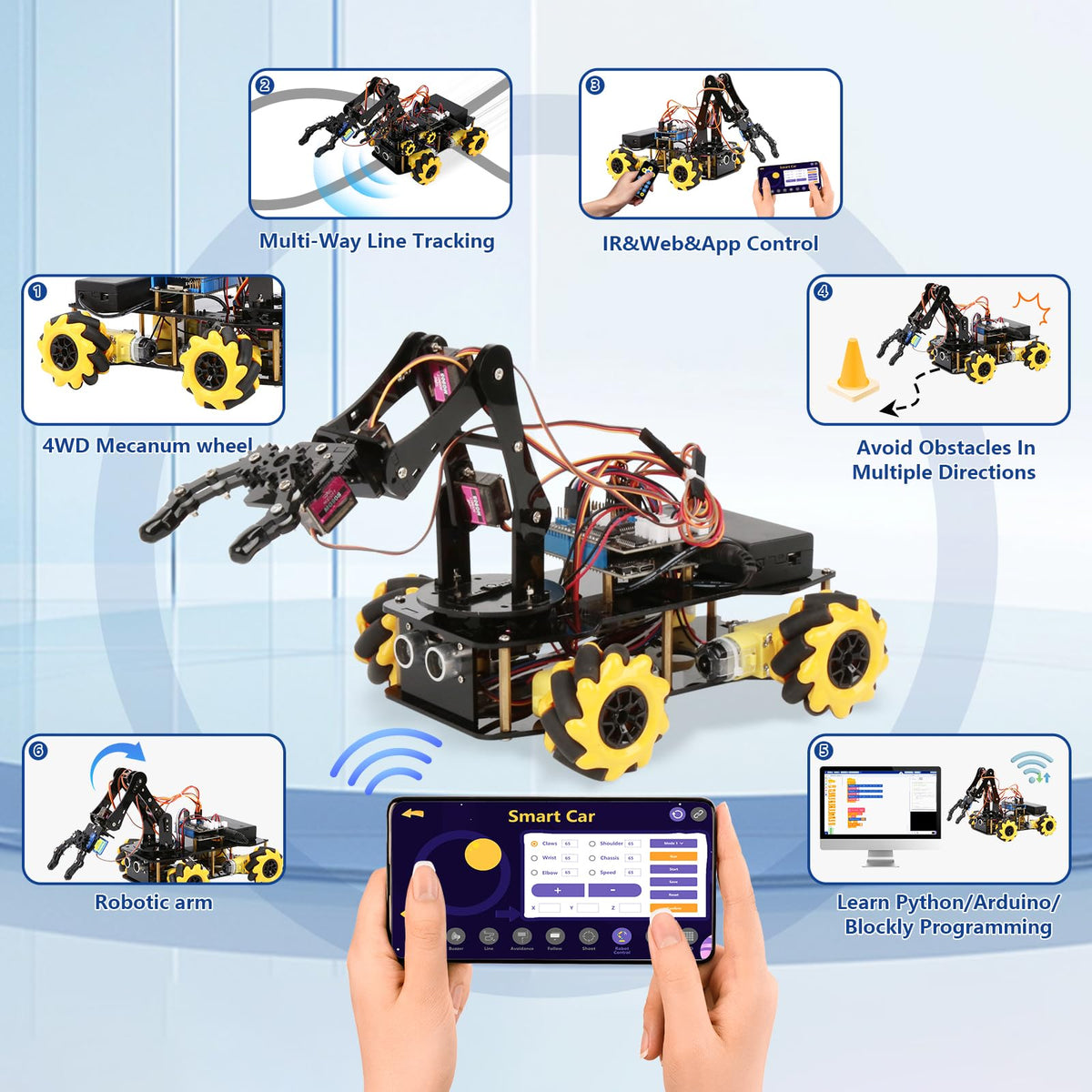 ACEBOTT ESP32 controller powers flexible Arduino, Python, and Blockly coding projects.