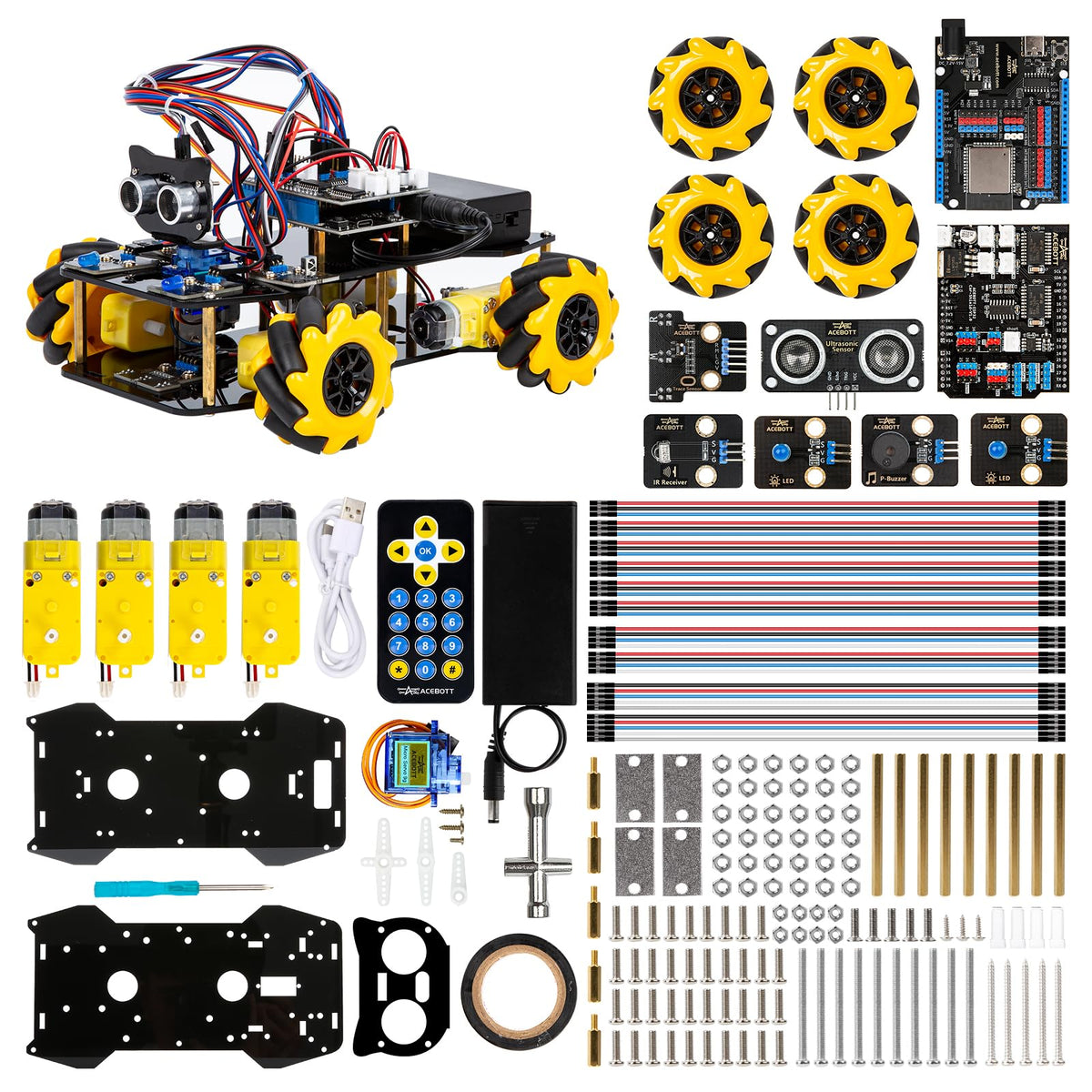 ACEBOTT smart robot car kit top view showing full assembly for hands-on learning