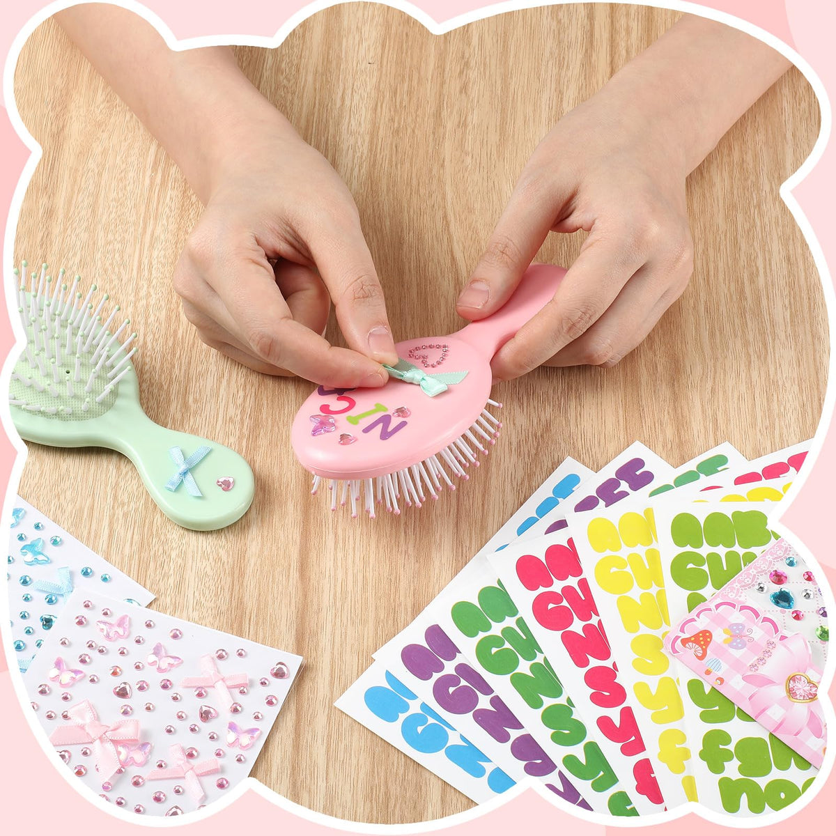 Acellegic letter stickers allow name or age spelling on custom brushes.