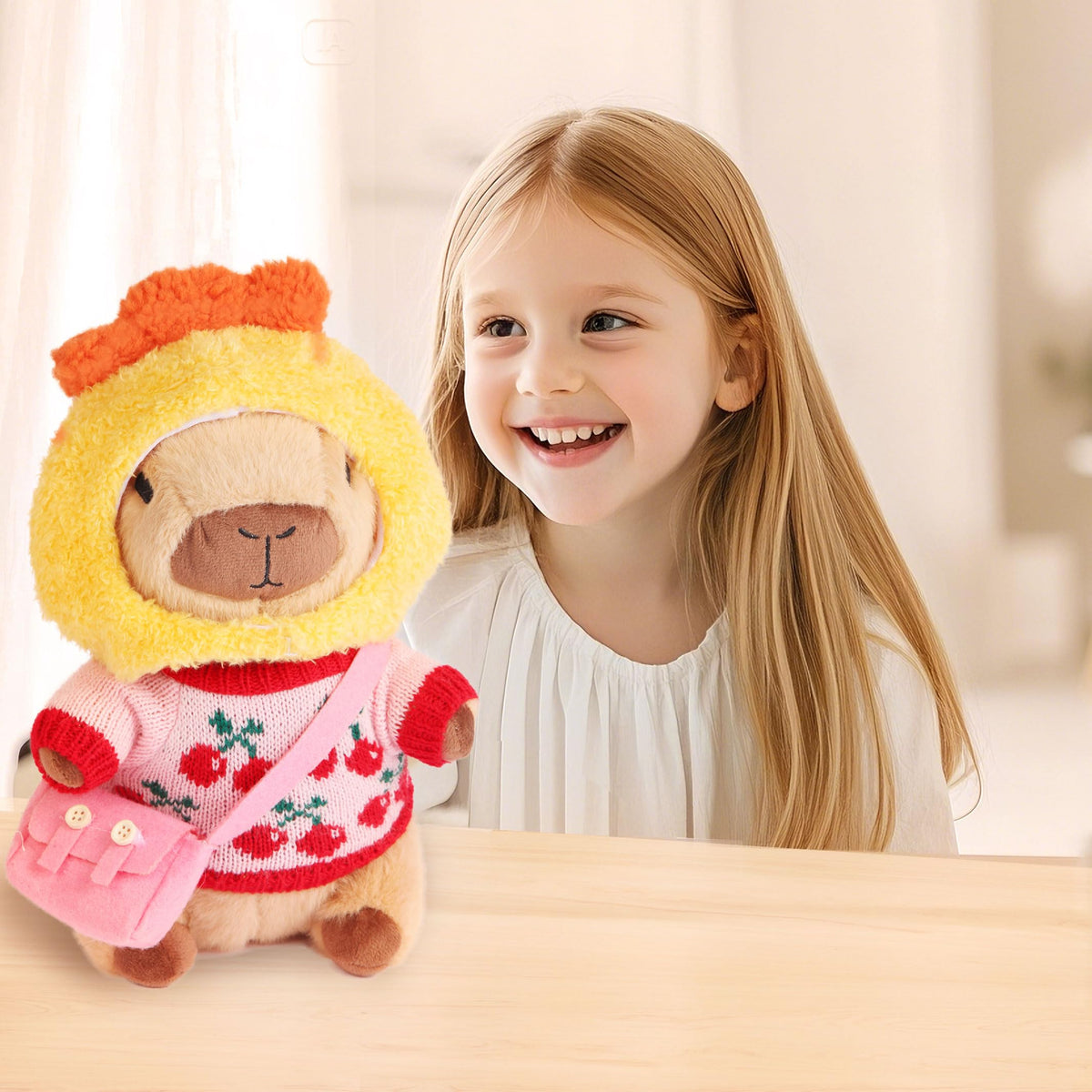 Acgtrick capybara plush with accessories supports interactive playtime.