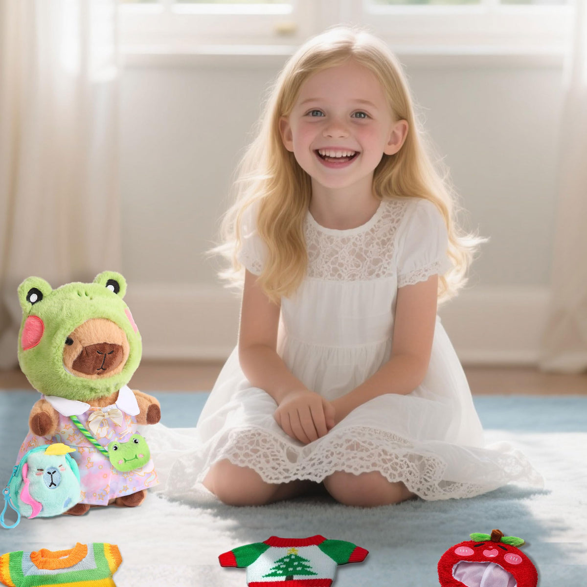 Acgtrick kawaii capybara plush set with nine pieces for dress-up fun.