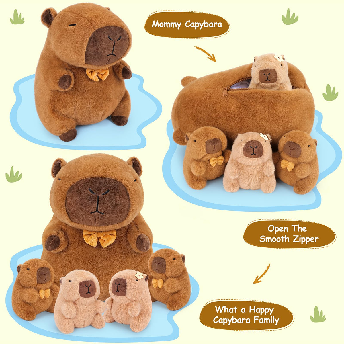 Achwishap Capybara Family set, 5 pieces for cute decor and hugs.