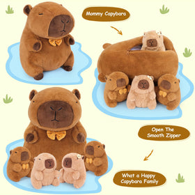 Achwishap Capybara Family set, 5 pieces for cute decor and hugs.