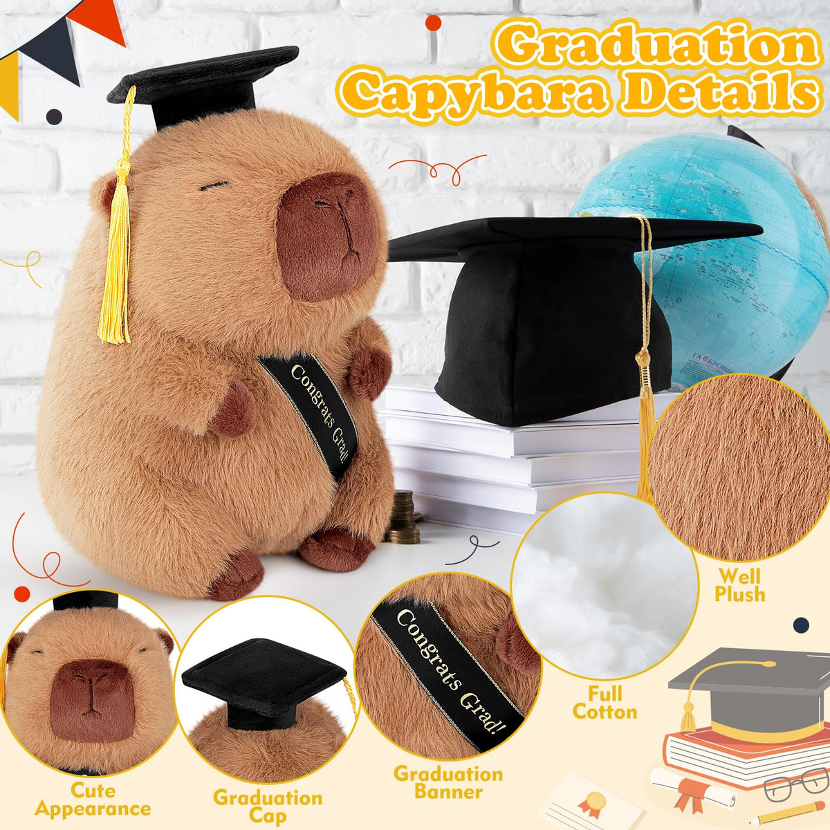Achwishap Capybara plush with banner, perfect graduation keepsake and desk accent.