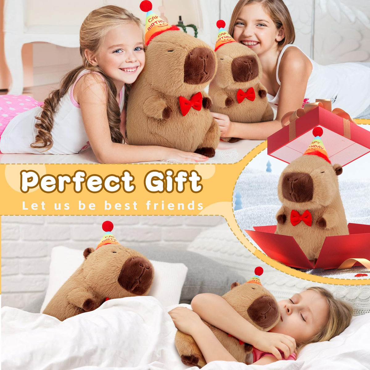 Achwishap Capybara plush kawaii face, cute desk companion.