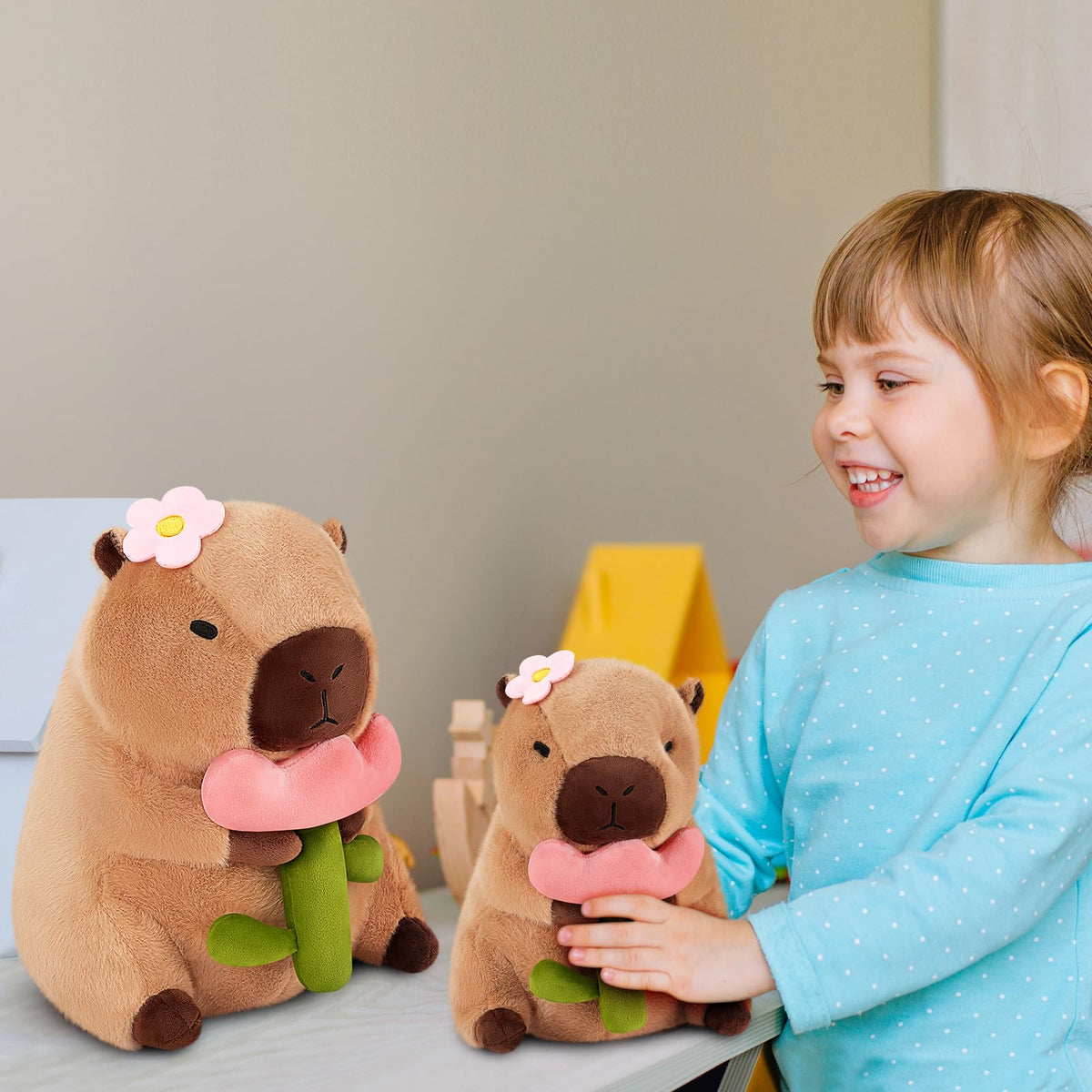 Achwishap capybara plush on sofa or desk adds kawaii charm