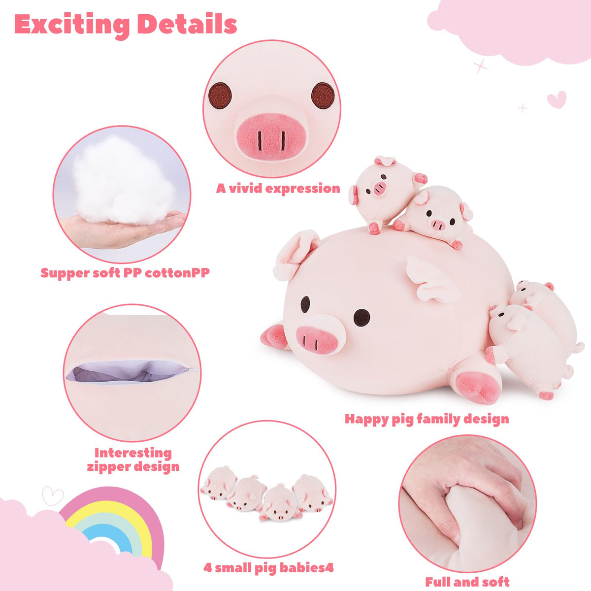 Achwishap pig family bedroom scene, inviting cuddle pillow use