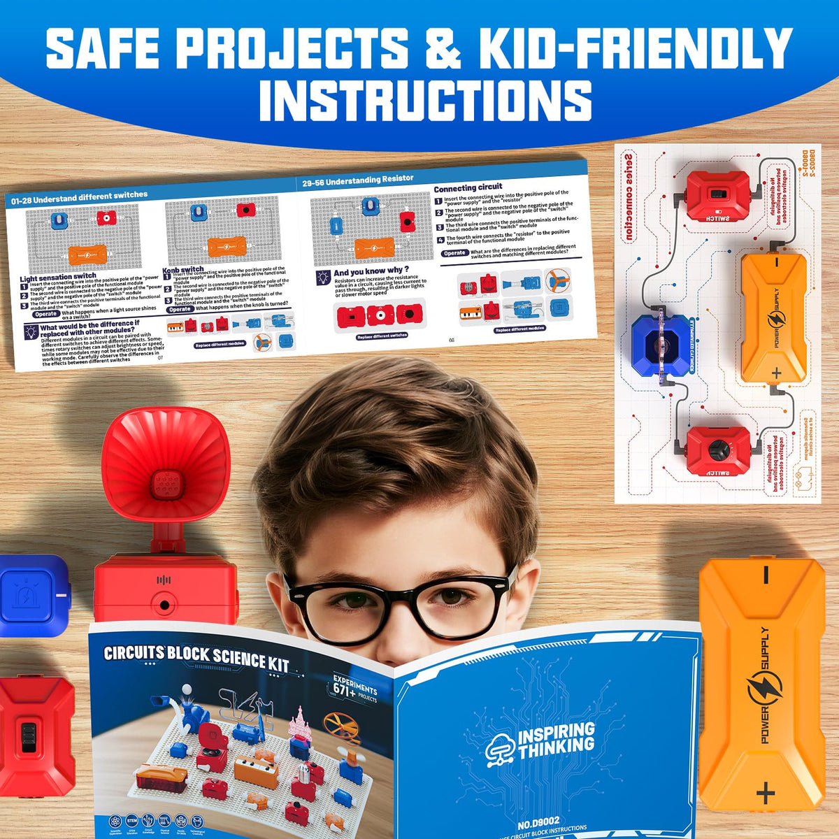 ACIKETO step-by-step manual and color cards guiding circuit building.