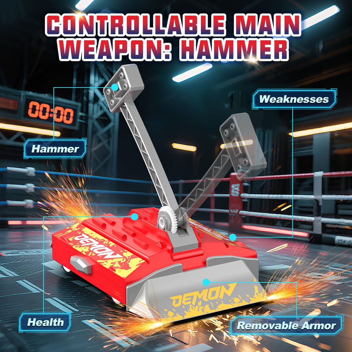 ACIKETO RC fighting robot battle scene supports cooperative play and friendly competition.