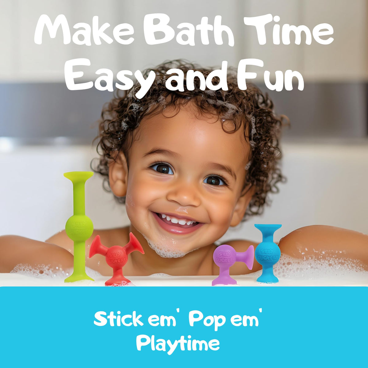 ACME CO Silly Suckers suction construction on tub wall supports hands-on learning