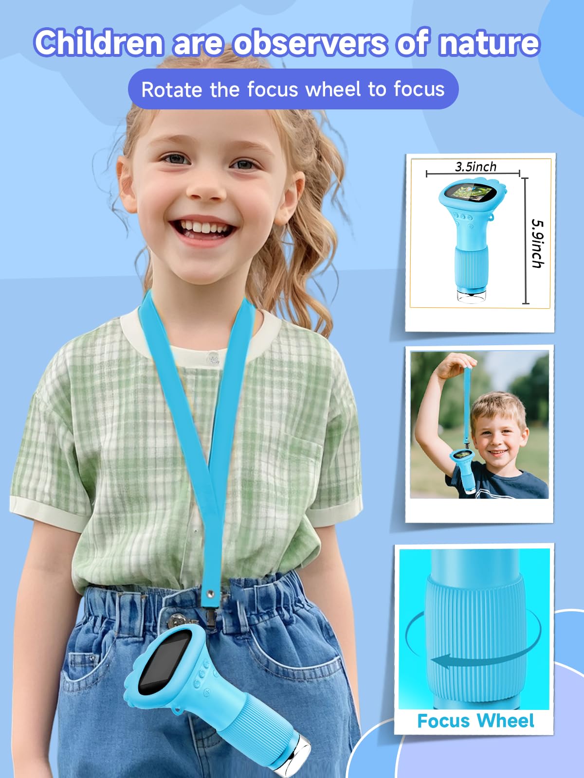 Acoath Kids Microscope built-in storage supports 200 photos for quick sharing