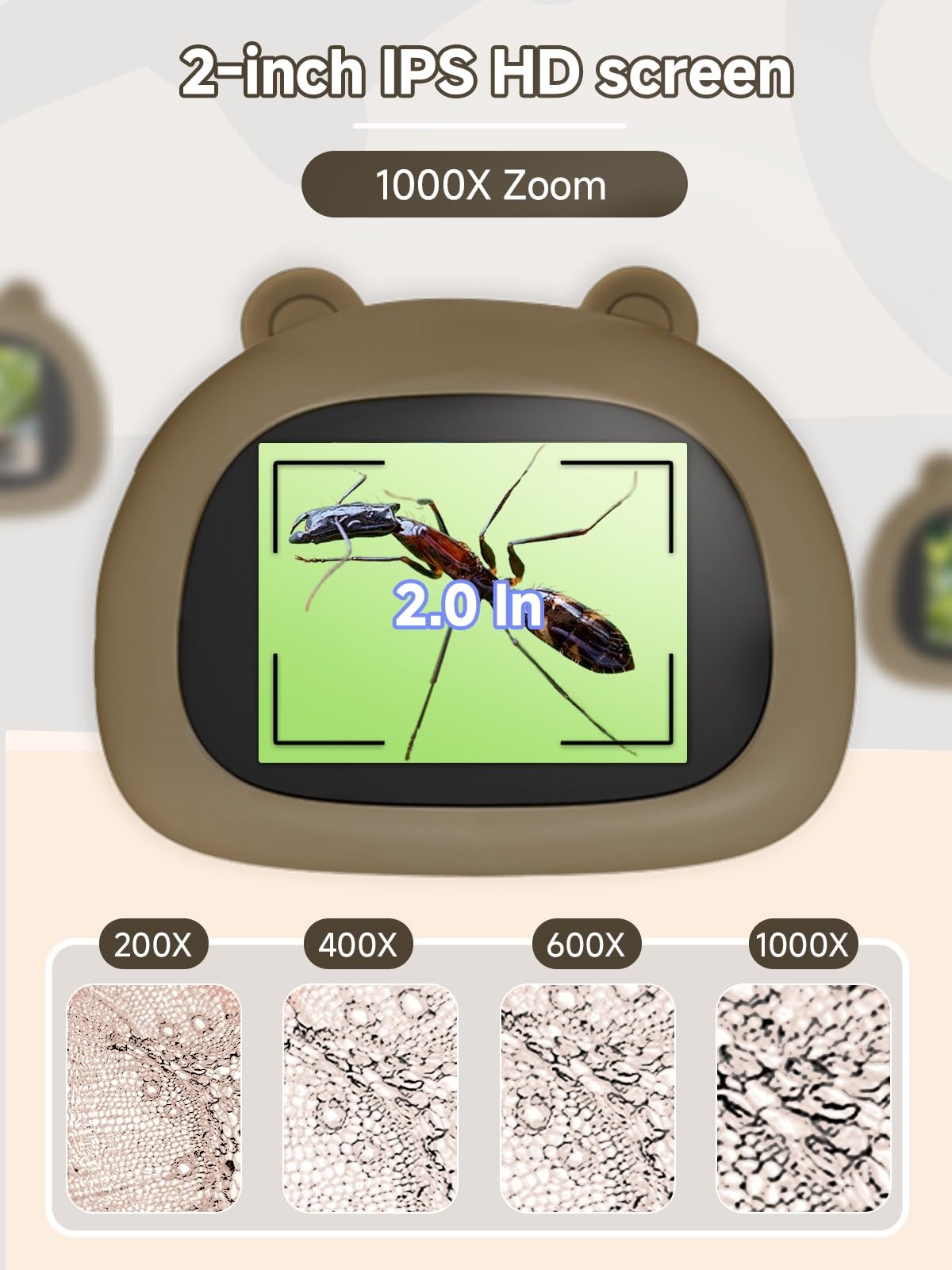 Acoath Kids Microscope showing 1000x magnification for tiny details