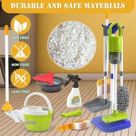 ACROFEK toddler cleaning set spray bottle and cloths demonstrating gentle, spill-free cleaning for kids