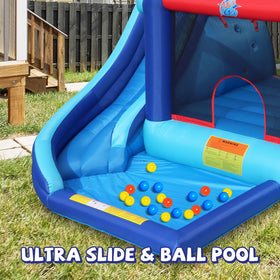Action Air blower setup image demonstrates quick inflation for busy families