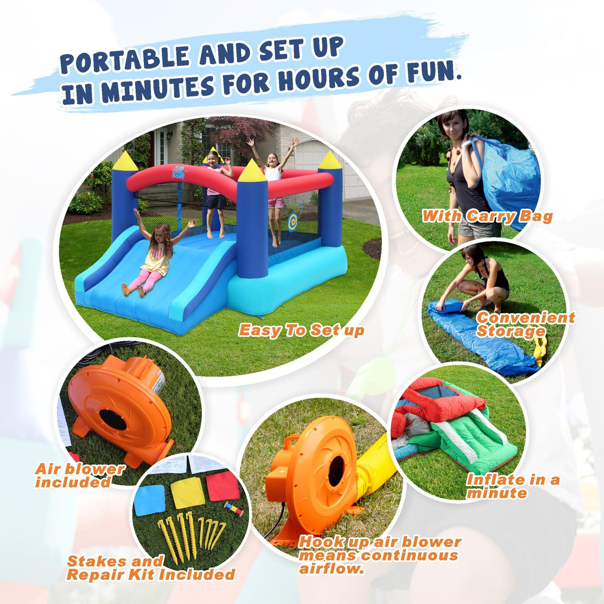 Action Air Bounce House blue jumping area designed for active kid coordination.