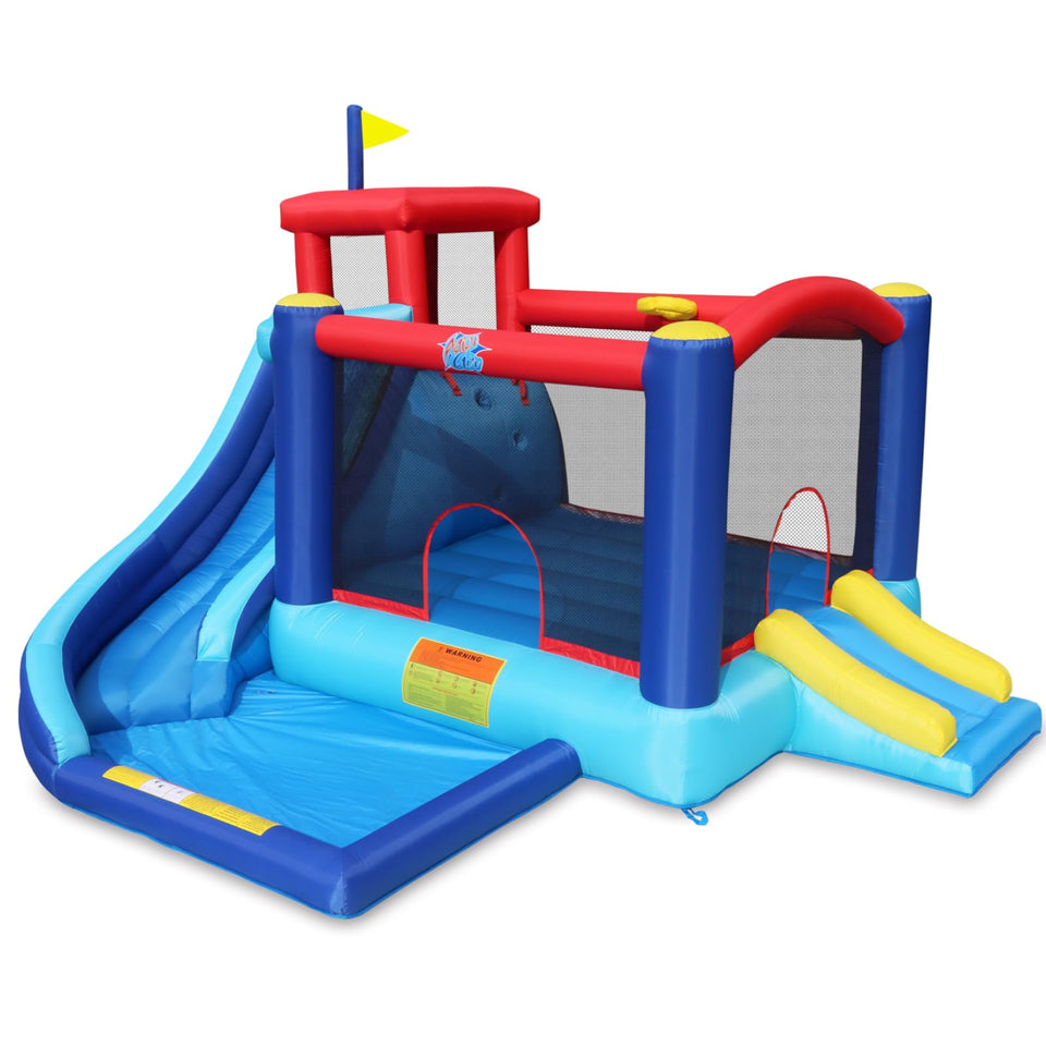 Action Air Bounce House front view highlights roomy jump zone for shared outdoor fun