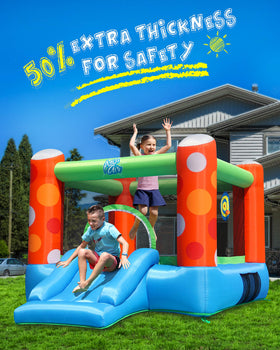 Action Air Bounce House shows a large jumping area for multiple children