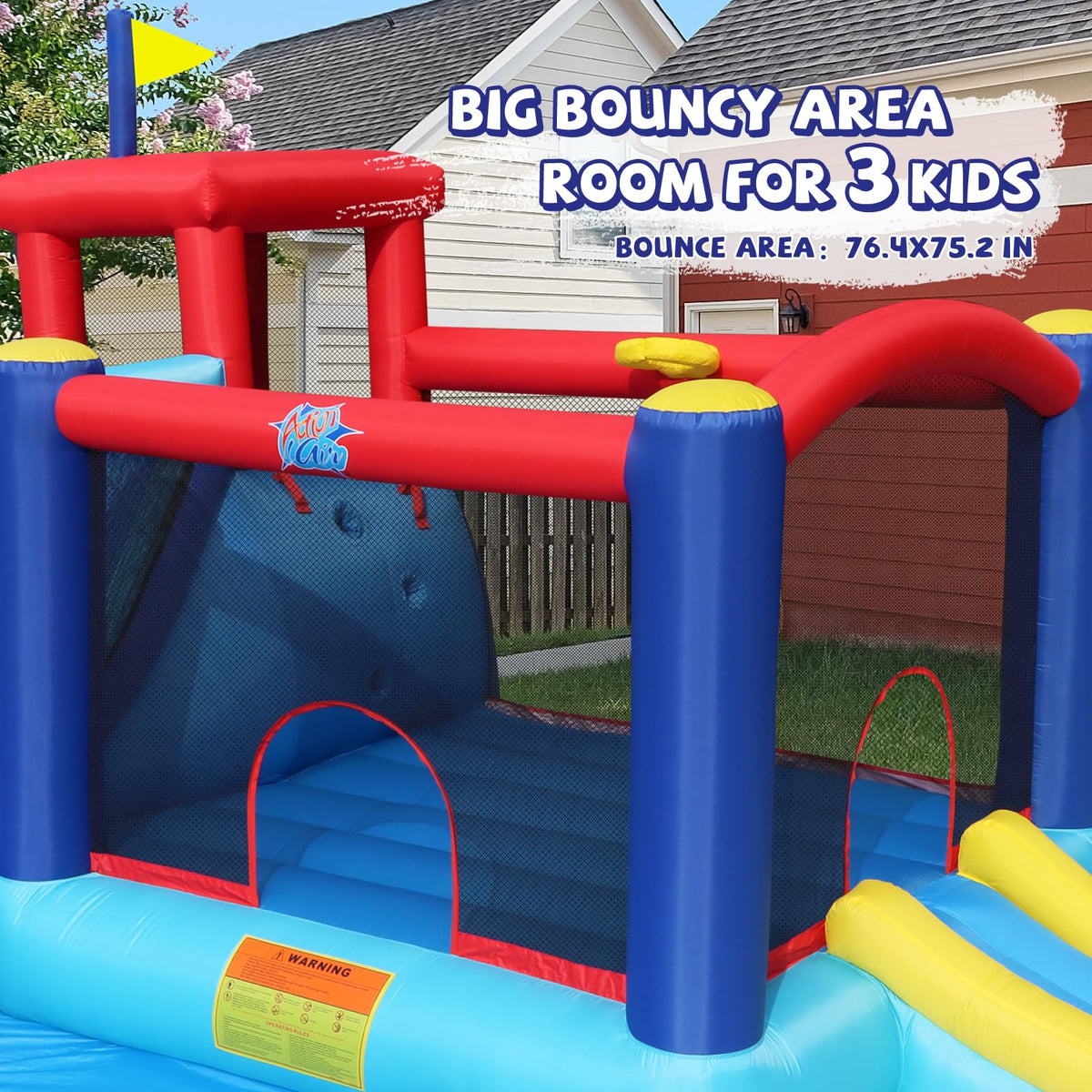 Action Air Bounce House with slide shows expansive play area and durable surface