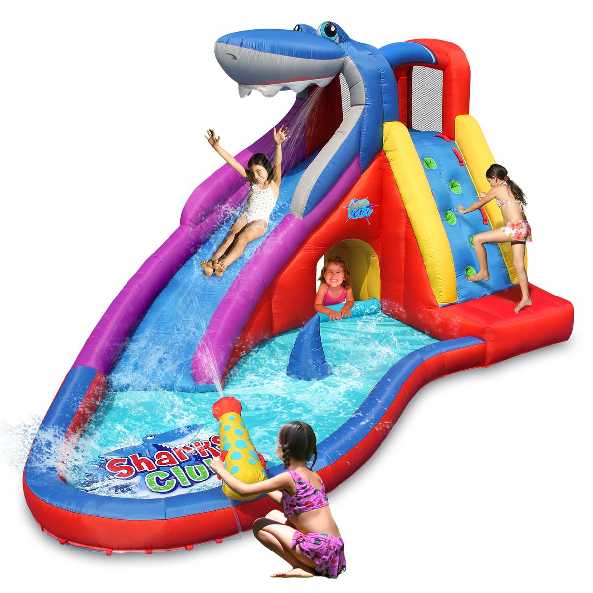 ACTION AIR Red Shark slide front view for backyard fun