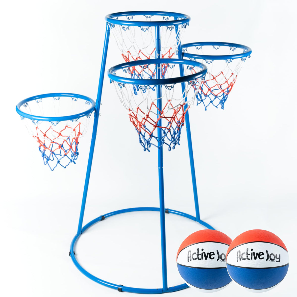 Activejoy 4-Hoop basketball set with sky-blue frame ready for indoor or outdoor play.