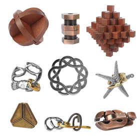 ActPo 9pcs retro wooden and metal puzzles for all ages.
