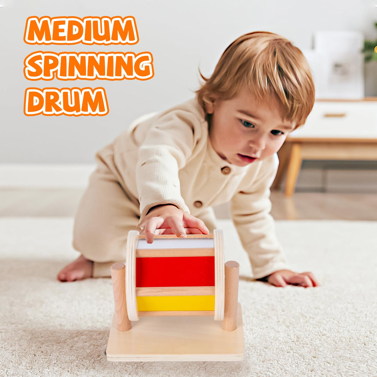 Adena Montessori mirror peekaboo knob puzzle with baby exploring self-recognition and fine motor actions.