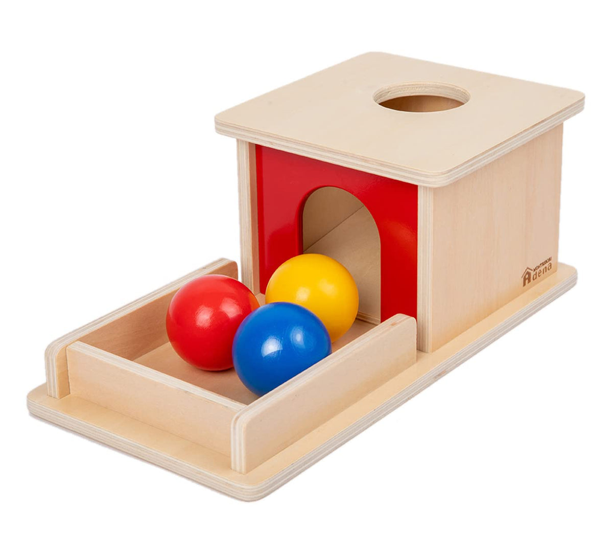Adena Montessori Object Permanence Box with three balls for early cognitive play