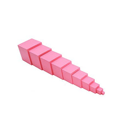 Adena Montessori Pink Tower close-up wood texture demonstrates smooth, burr-free craftsmanship.