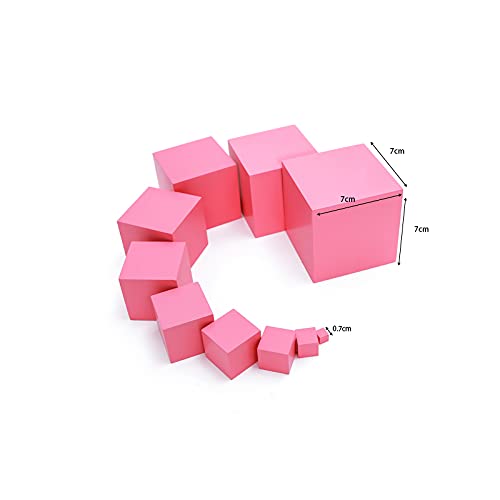 Adena Montessori Pink Tower stack rows showing progressive sizes for visual perception.