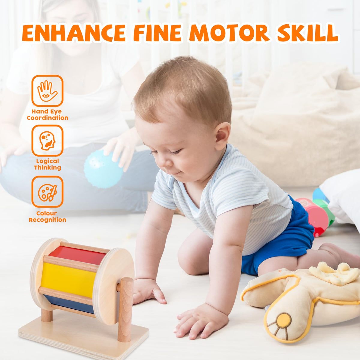 Adena Montessori rainbow fabric ball offering varied textures for tactile play.