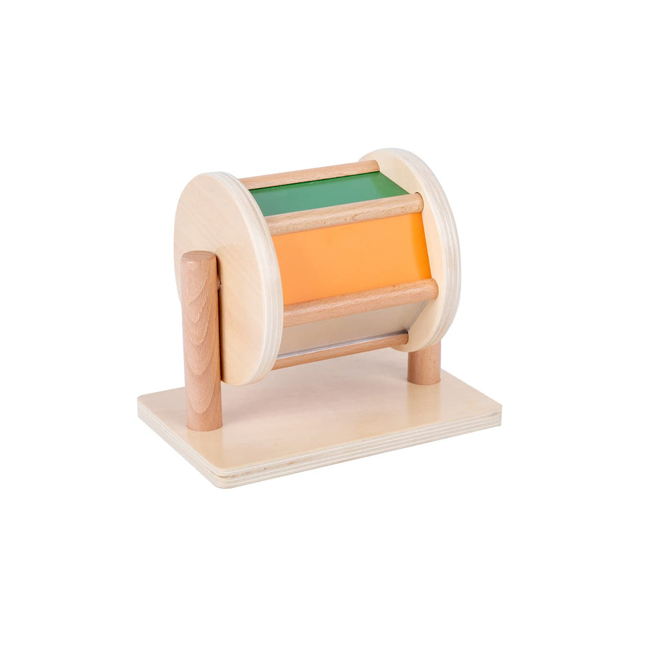 Adena Montessori spinning rainbow drum close-up showing color patterns for early visual tracking.