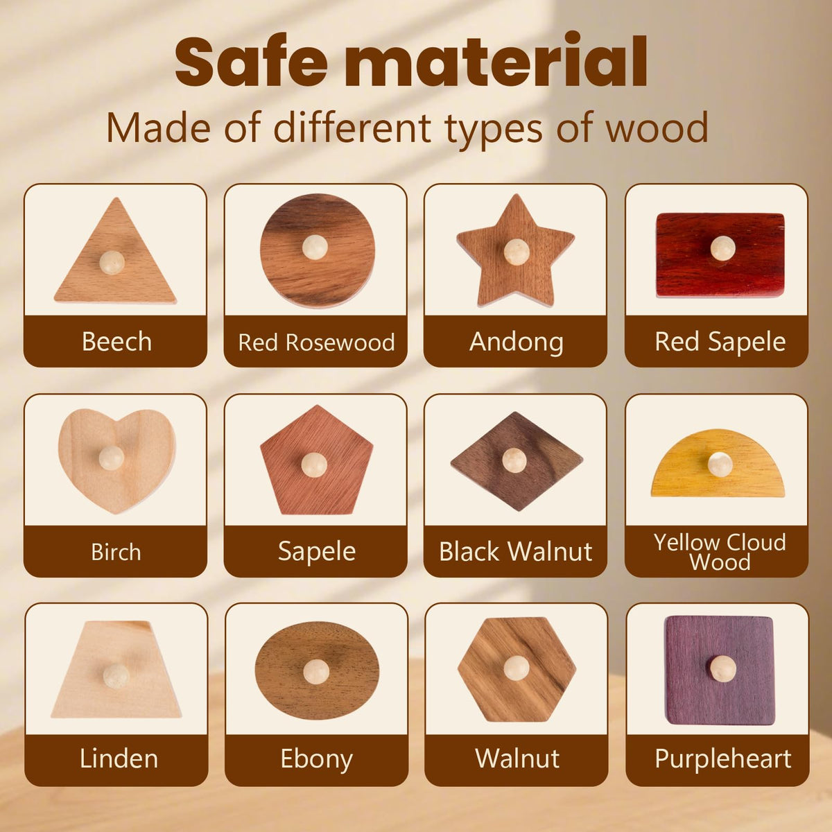 Adena Montessori toddler puzzle knob board promotes independent play and problem solving.